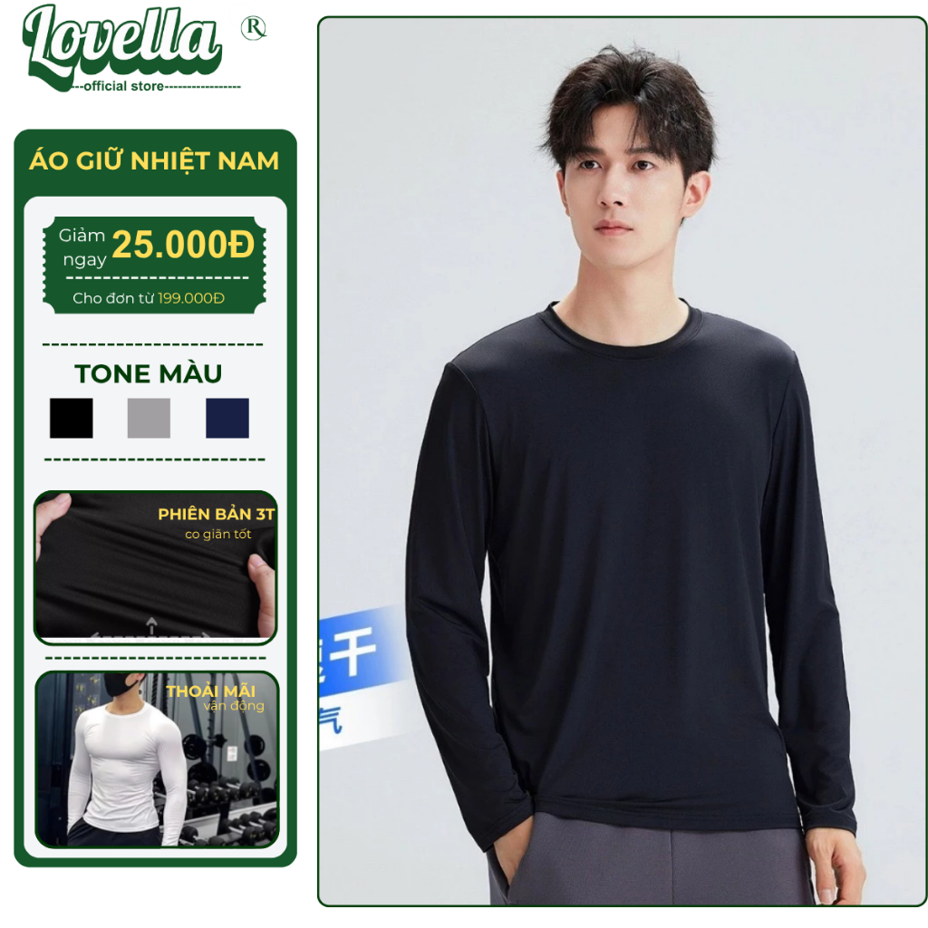 Áo giữ nhiệt nam thun lạnh tay dài ôm body co giãn 4 chiều chất đẹp Lovella hàng Việt Nam chất lượng cao TD41