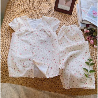  Bộ đồ ngủ mặc nhà nữ quần lửng áo cộc tay cổ sen chất Cotton Lụa Mango Đũi Kate đủ size 