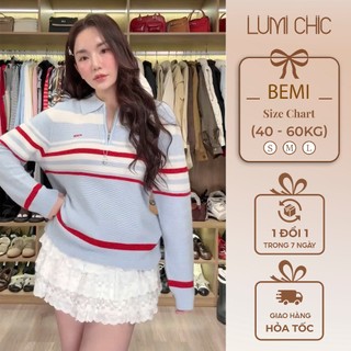 Áo len kẻ cổ polo zip LUMI CHIC chất len dày mịn giữ ấm tốt siêu trẻ trung BEMI
