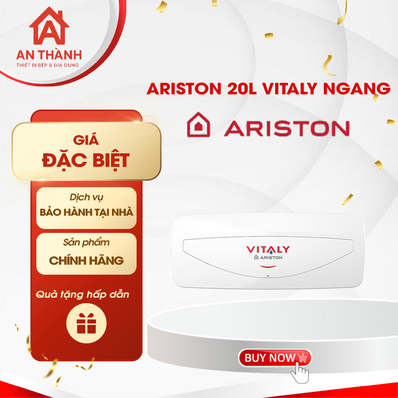 Máy Nước Nóng ARISTON 20L Vitaly Ngang – Giữ Nhiệt Tốt, An Toàn, Tiết Kiệm Điện, Bền Đẹp