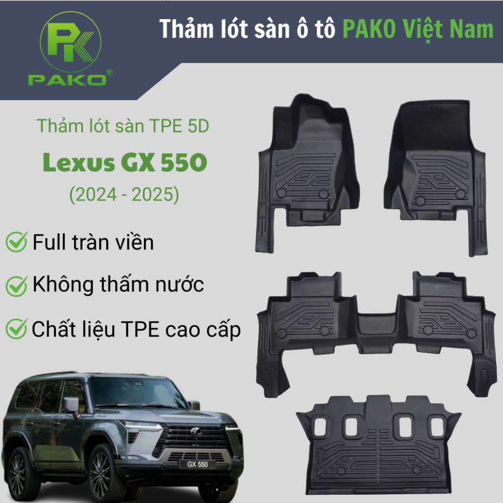 Thảm sàn nhựa TPE full tràn viền PAKO cho xe LEXUS GX550 2024 - 2025