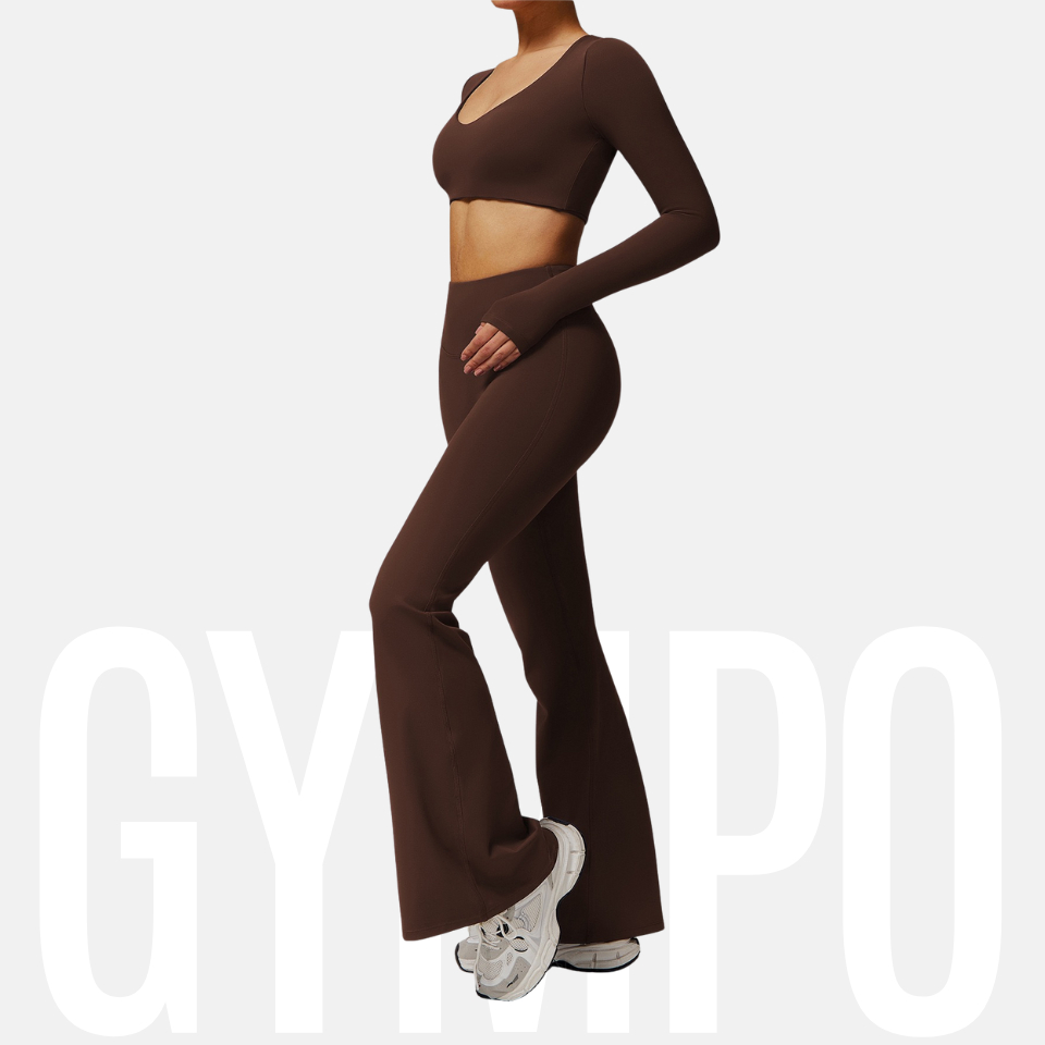 Set Đồ Tập Nữ - Quần Flared Vena & Croptop Long Vena - Đồ Tập Gym, Yoga, Pilates