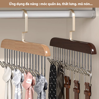 Móc Gỗ Treo Đồ Lót Quần Áo Tất Vớ Cà Vạt Áo 2 Dây Móc Quần Áo Gỗ Thông Minh Sang Trọng Inox Không Gỉ