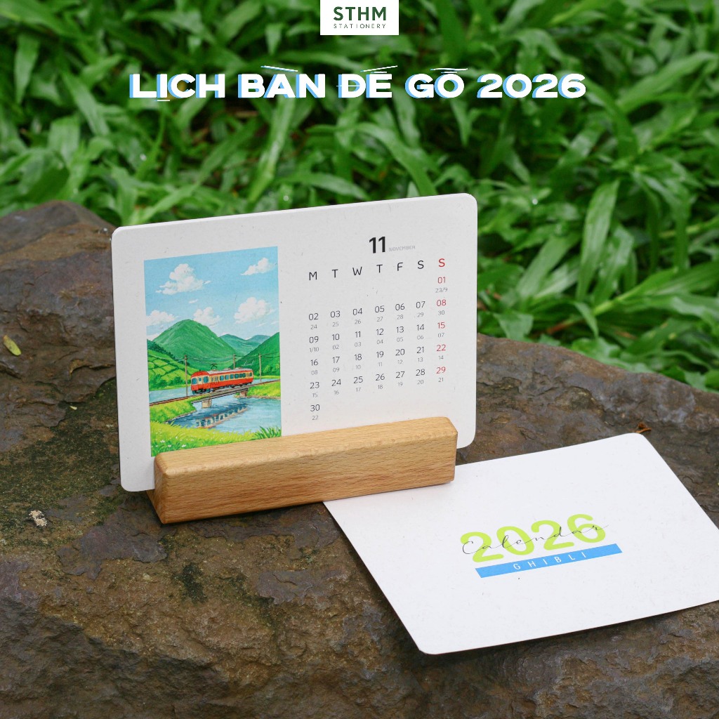 [STHM stationery]  - Lịch bàn đế gỗ 2026 - Tranh vẽ độc quyền - Giấy mỹ thuật 220gsm - Có lịch âm dư