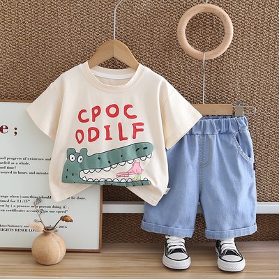 Set Áo Thun Tay Ngắn Cá Sấu Quần Đùi Denim Cho Bé Trai 1-5 Tuổi MINTSCLOSET Quảng Châu - TN3523