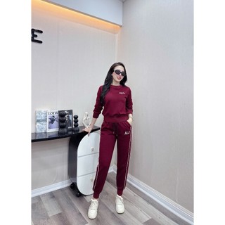  Set Bộ Nỉ Nữ Áo Dài Tay Kèm Quần Bo Gấu Thêu ALO Trẻ Trung Năng Động  M63  