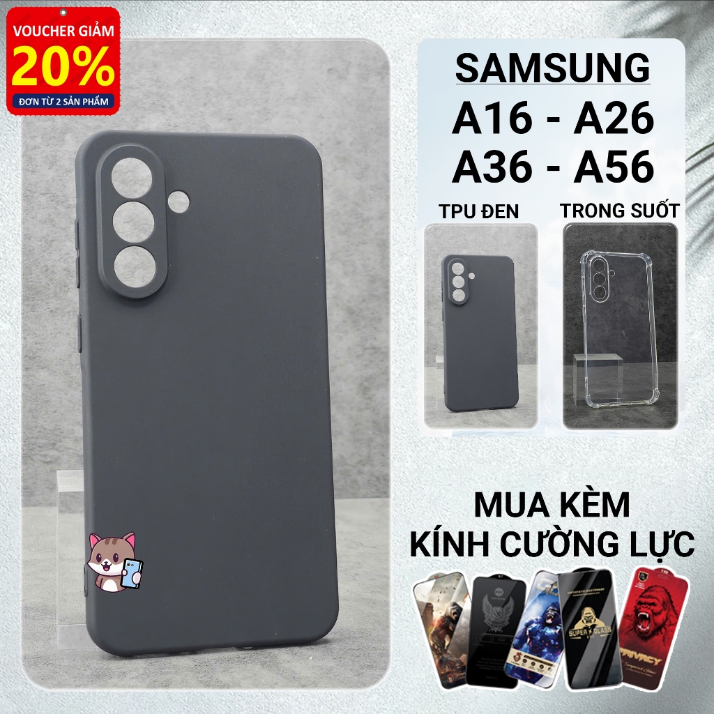 Ốp lưng Samsung A16, A26, A36, A56 5G Meocase trơn tpu đen | Ốp điện thoại SS galaxy dẻo bảo vệ came