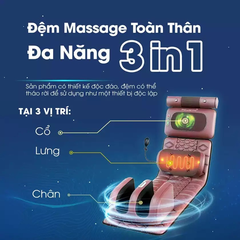 Đệm Massage Toàn Thân Đa Năng DELAX Massage Vai, Cổ, Eo, Lưng, Bắp Chân, Chân Và Gối Massage TMS01