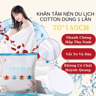 Khăn lau du lịch dùng một lần 70x140cm - Cotton tự nhiên thấm hút tốt - Tiện lợi đa năng (gói nén)