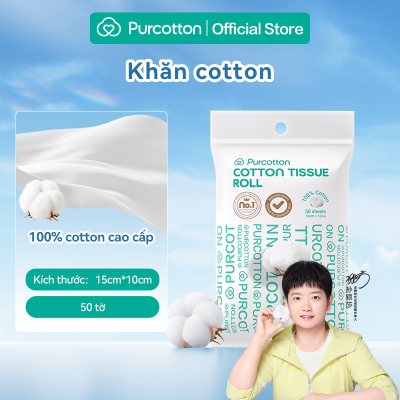 Purcotton Khăn Cotton cuộn, 50 tờ, gói du lịch