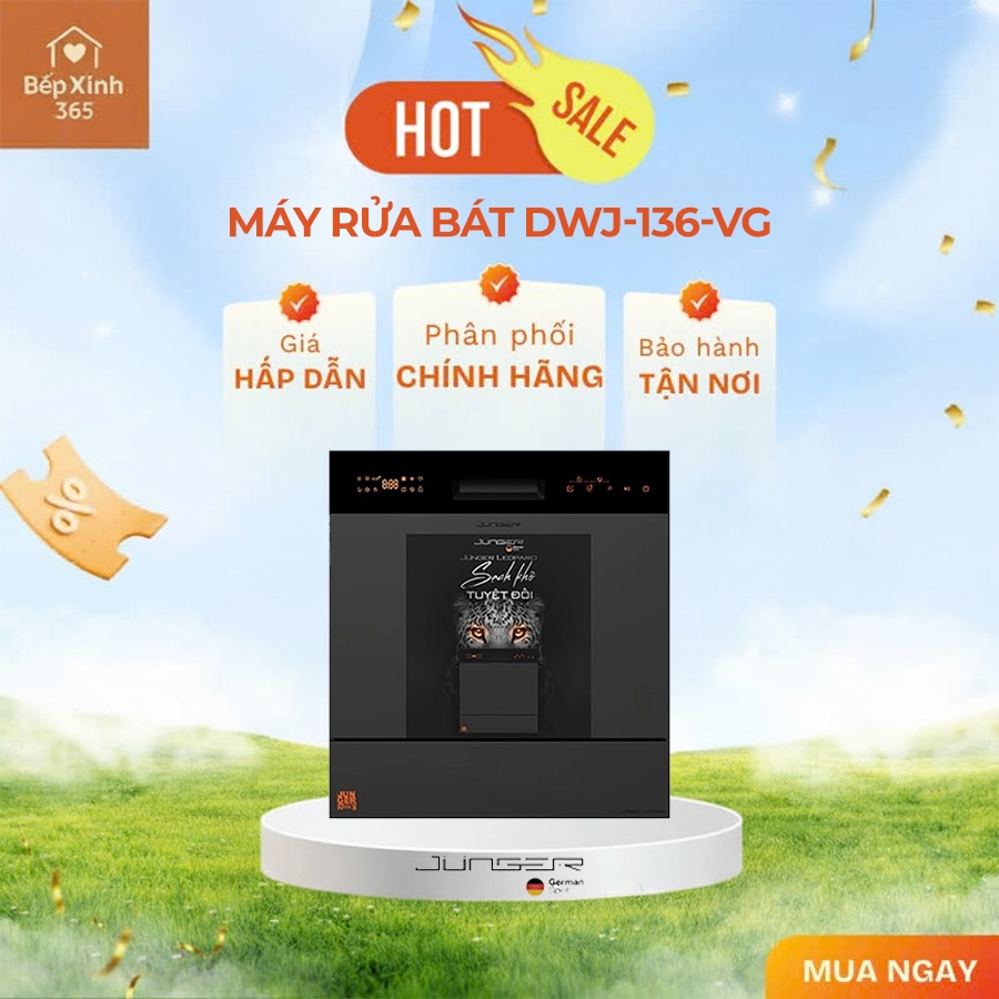 Máy rửa bát Junger LEOPARD DWJ-136-VG - Dung tích lớn, Bảo hành chính hãng