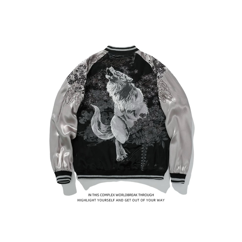 Order Áo khoác bomber sukajan jacket 2 mặt thêu sói