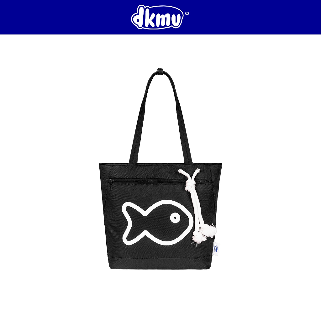 Túi tote laptop dưới 14inch DKMV in hình Cá đáng yêu màu đen vải Canvas kèm lót dù dây rút Drawstrin