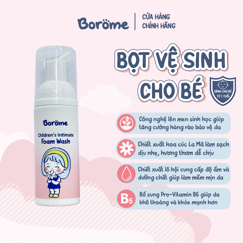 Dung dịch vệ sinh cho bé dạng bọt Borome thành phần tự nhiên giúp làm sạch dịu nhẹ 50ml