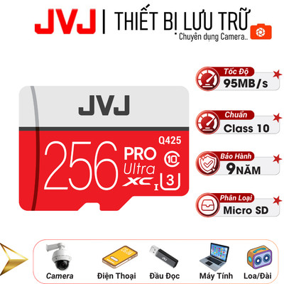 Thẻ nhớ 256Gb JVJ Pro U3 Class 10 MicroSDHC – chuyên dụng cho CAMERA tốc độ cao tương thích với mọi thiết bị - BH 9 Năm