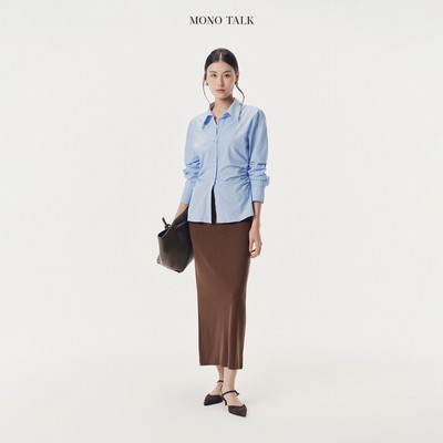 Áo sơ mi cổ đức xếp nếp chiết eo Mono Talk - T10021TK