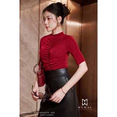 Áo Kiểu Thun Nữ  Nhún Ngực MY WAY Velvet Charm Cổ Cao Sang Trọng & Nữ Tính 6MAT3295w