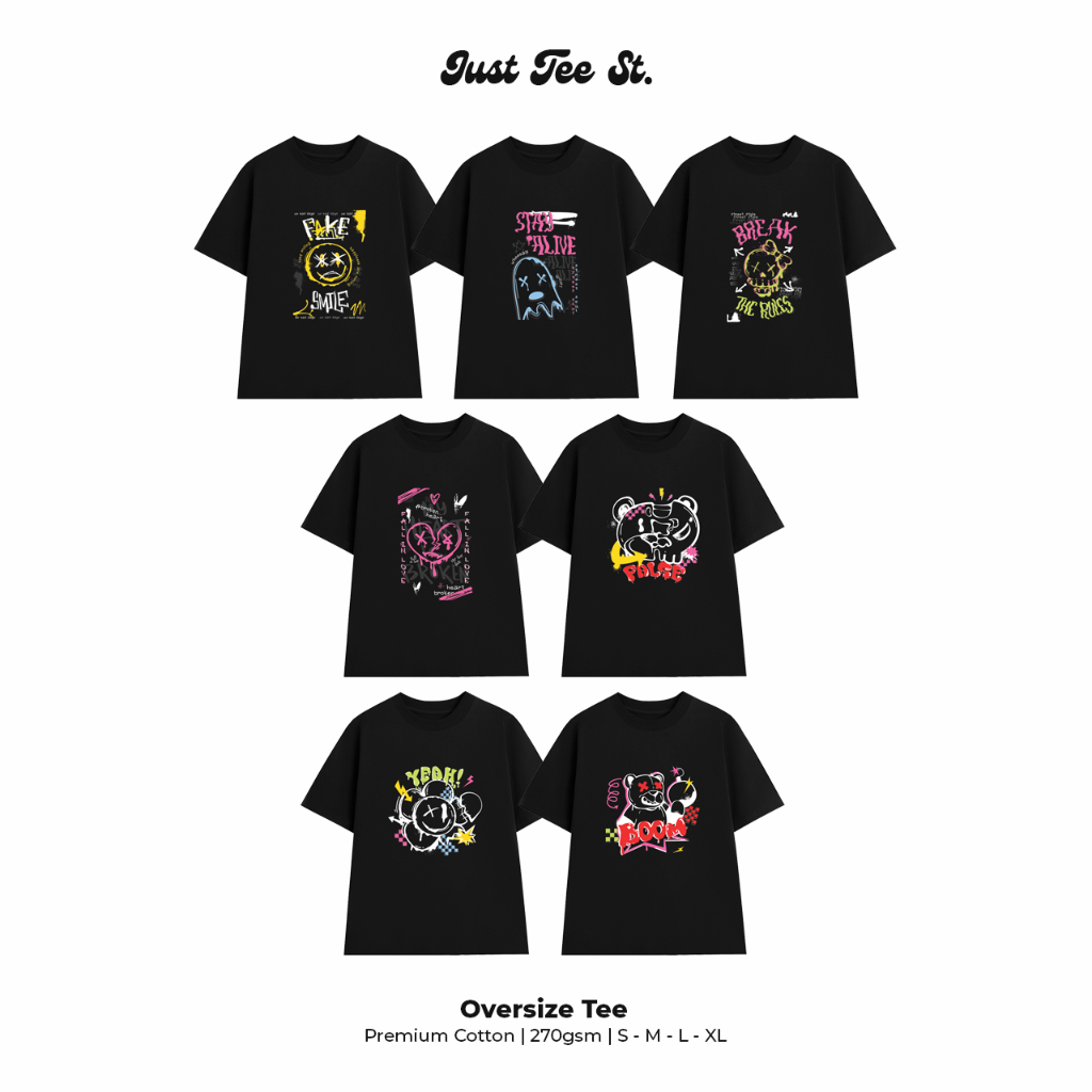 Áo Thun Graffiti Đen Oversize Unisex Nam Nữ Cotton 100% Cao Cấp Just Tee Studio