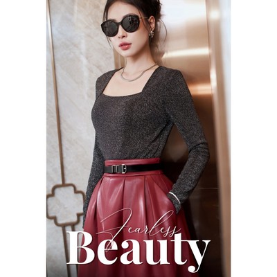 Áo Thun Nữ Cổ Vuông Lấp Lánh Dài Tay MY WAY  Moonlight Shine  Sang Trọng & Tinh Tế 6MAT4300W