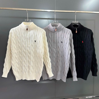  Áo len cổ lọ dài tay nam nữ PB len dệt hoạ tiết vặn thừng thêu logo ngựa chiến binh khoá zip cổ AN89P 