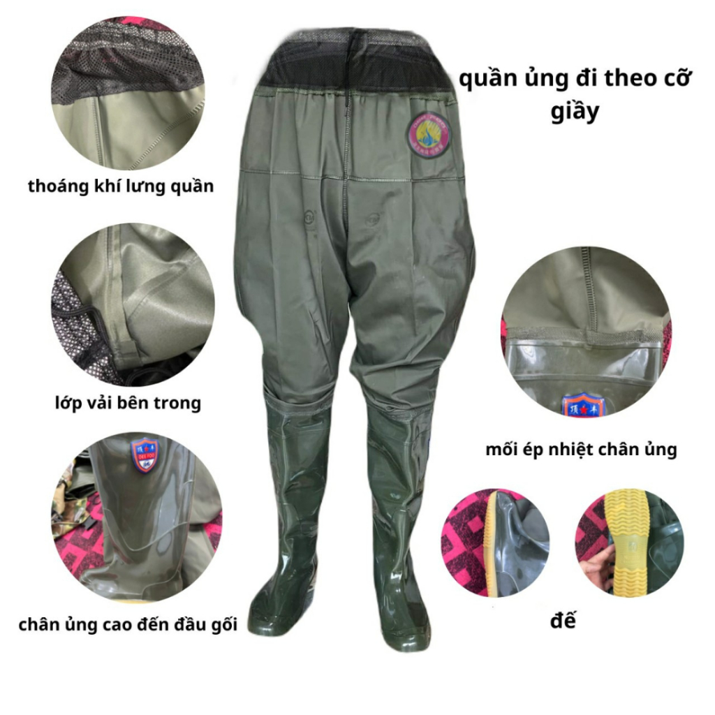 ủng quần lội nước lội bùn đi mưa quần ủng bảo hộ đi theo cỡ giầy