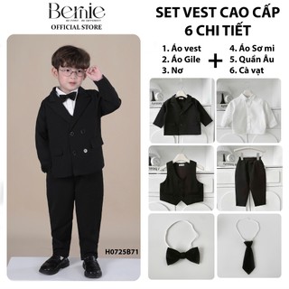   Nhiều màu + Mặc được nhiều kiểu  Set vest bé trai cao cấp 6 món tổng tài Bernie - Bộ vest dài bé trai 9-26kg - H0725B71 