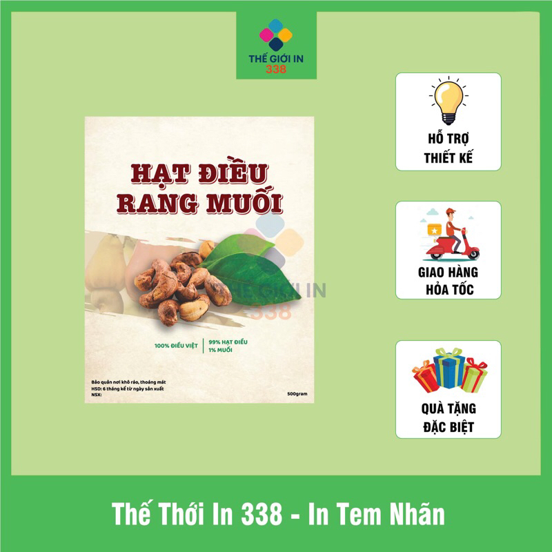 In tem hạt điều, in tem theo yêu cầu