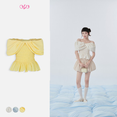 Áo trễ vai OLV nữ co giãn thoải mái tôn dáng Wimberly Top màu pastel dễ thương