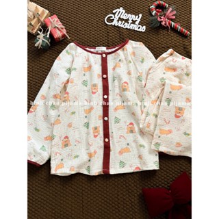  Đồ bộ mặc nhà nữ ngắn dài Capybara Noel vải xô Muslin cao cấp cổ tròn thoáng mát – Binh Chau Pijama 