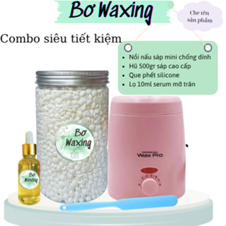  Combo Sáp wax lông Tiết kiệm,Hũ sáp wax lông cao cấp+ nồi nấu sáp chống dính mini và 10ml serum mỡ tặng kèm que Silicone 