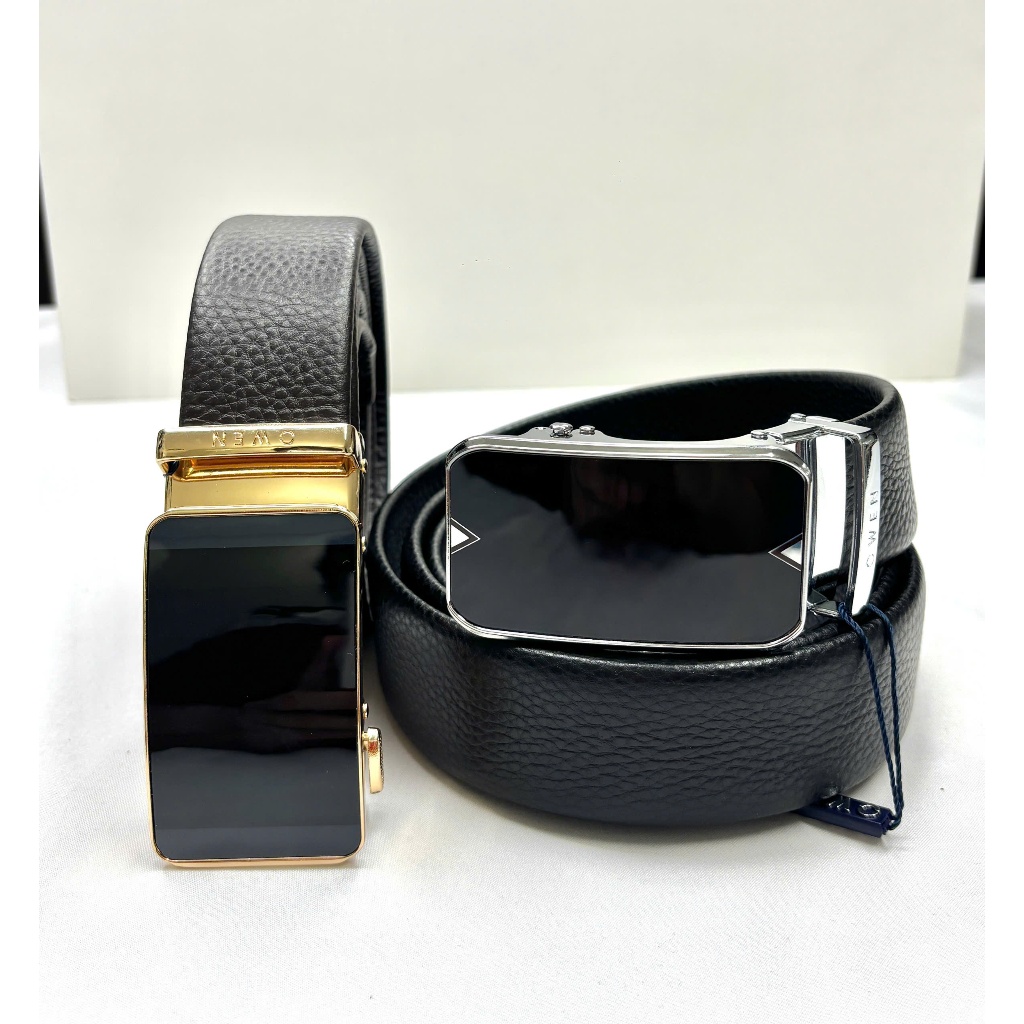 Thắt lưng nam OWEN da bò thật cao cấp, mặt khóa trượt (giá mác 395k)