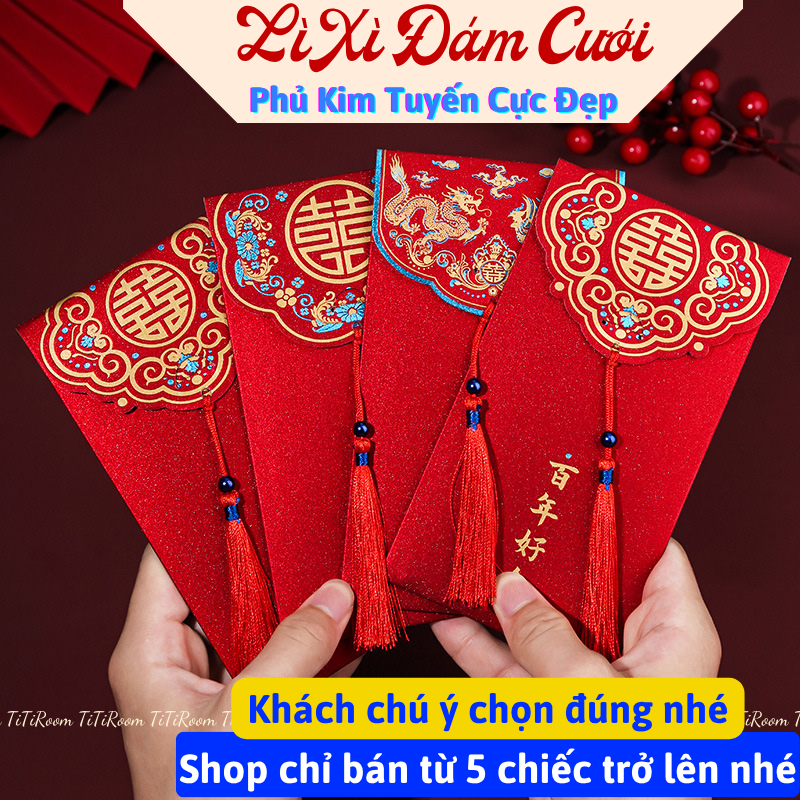 (5-10-14 cái) Bao Lì Xì Đỏ Tết Mừng Năm Mới Đám Cưới Hỏi Bê Tráp Quà Tặng May Mắn