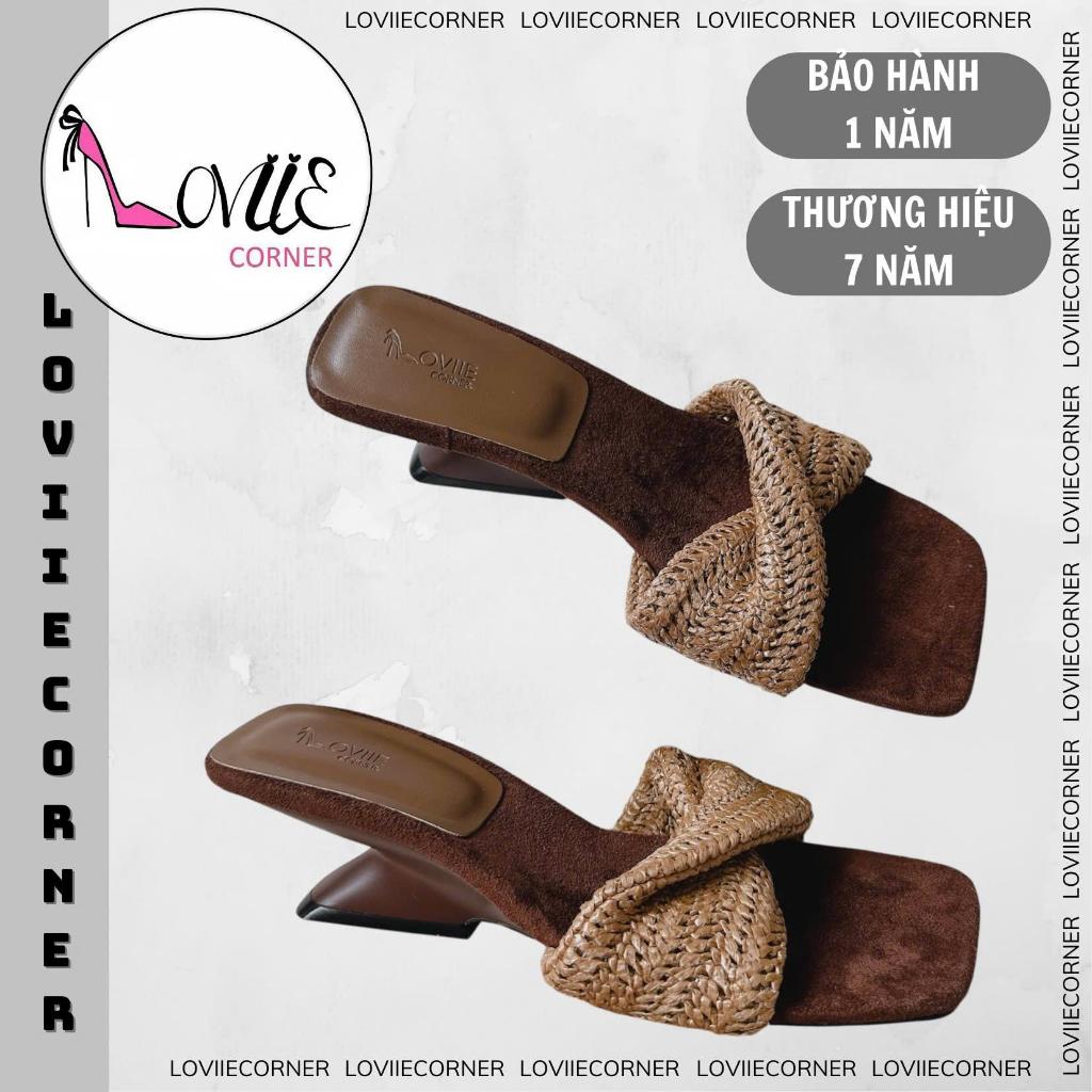 LOVIIECORNER - GUỐC NỮ QUAI NGANG XOẮN - DÉP CAO GÓT NỮ MŨI VUÔNG GÓT KHOÉT SANG CHẢNH 5CM - D250915