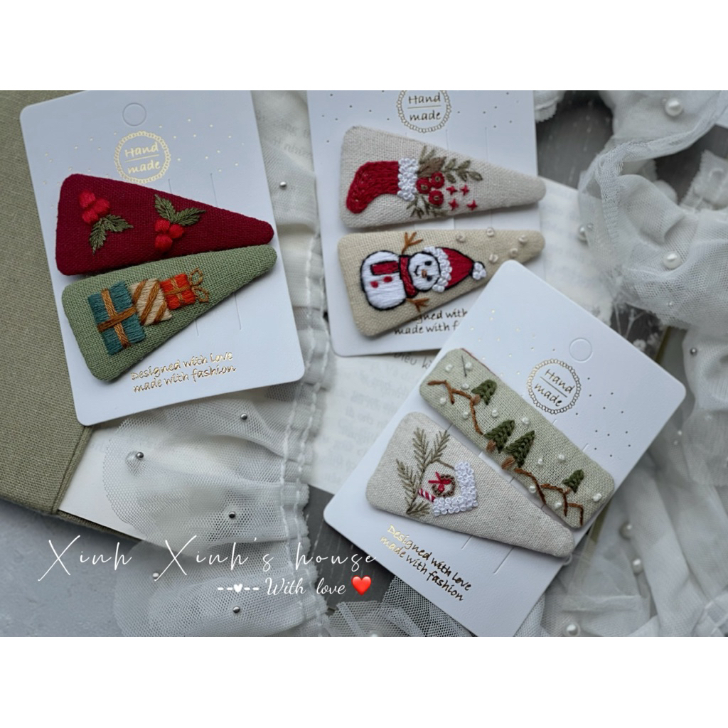 Kẹp tóc thêu tay giáng sinh cutie (handmade)