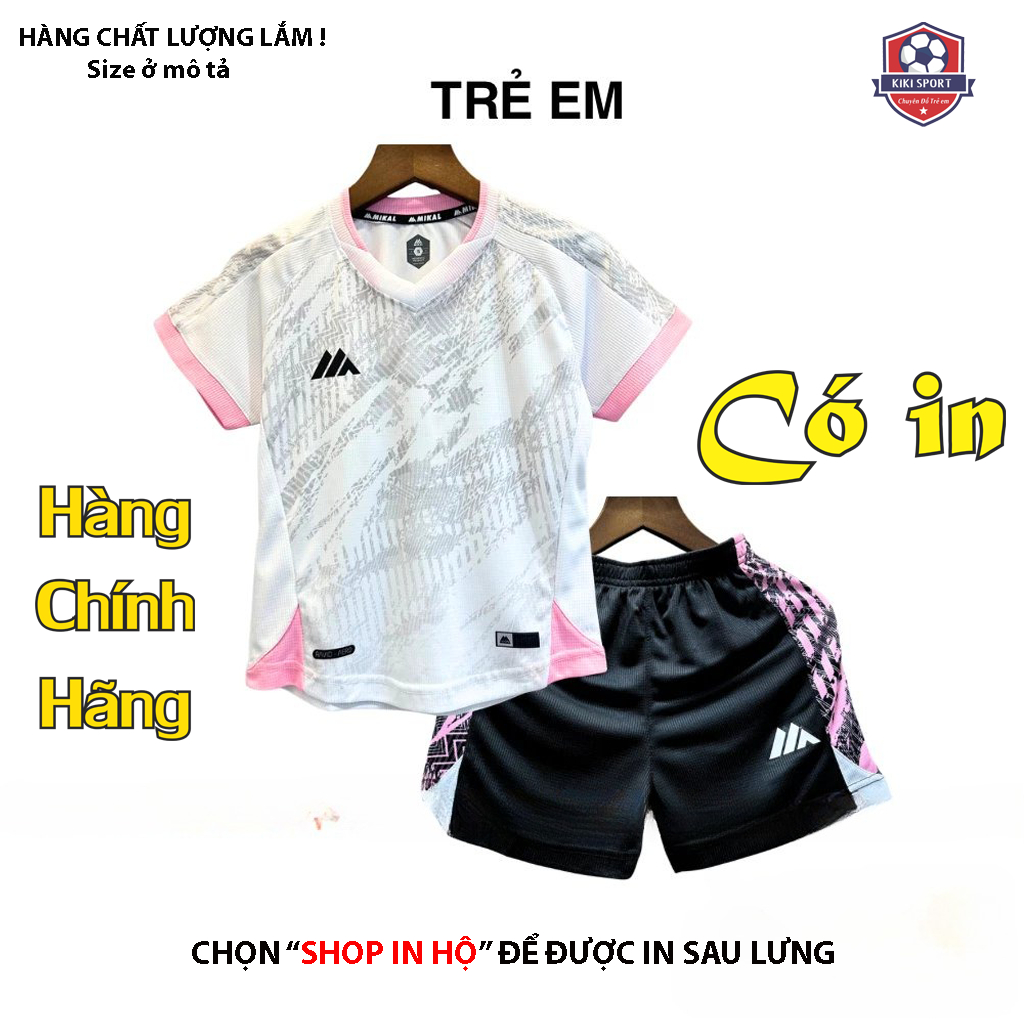 [Đồ trẻ em hãng Mikal cao cấp - Kiki Sport] Mikal K1 màu trắng hồng Quần áo bóng đá trẻ em Chất dệt 