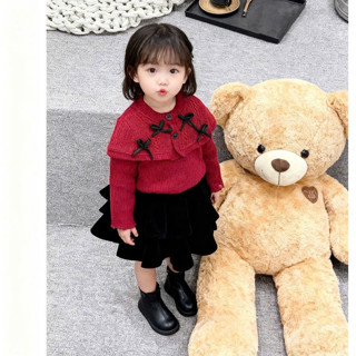  Váy cho bé gái Sét Bowknot len choàng mẫu mới 2026 áo len mix chân váy nhung đen mặc Noel Tết 10-32kg Hanna Kids 