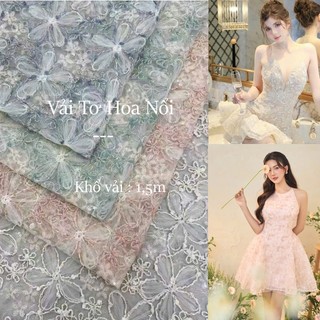 [Vải MM] [241](Giá 0.5m) Vải Tơ Hoa Nổi Cao Cấp May Áo, Váy, Đầm Thời Trang