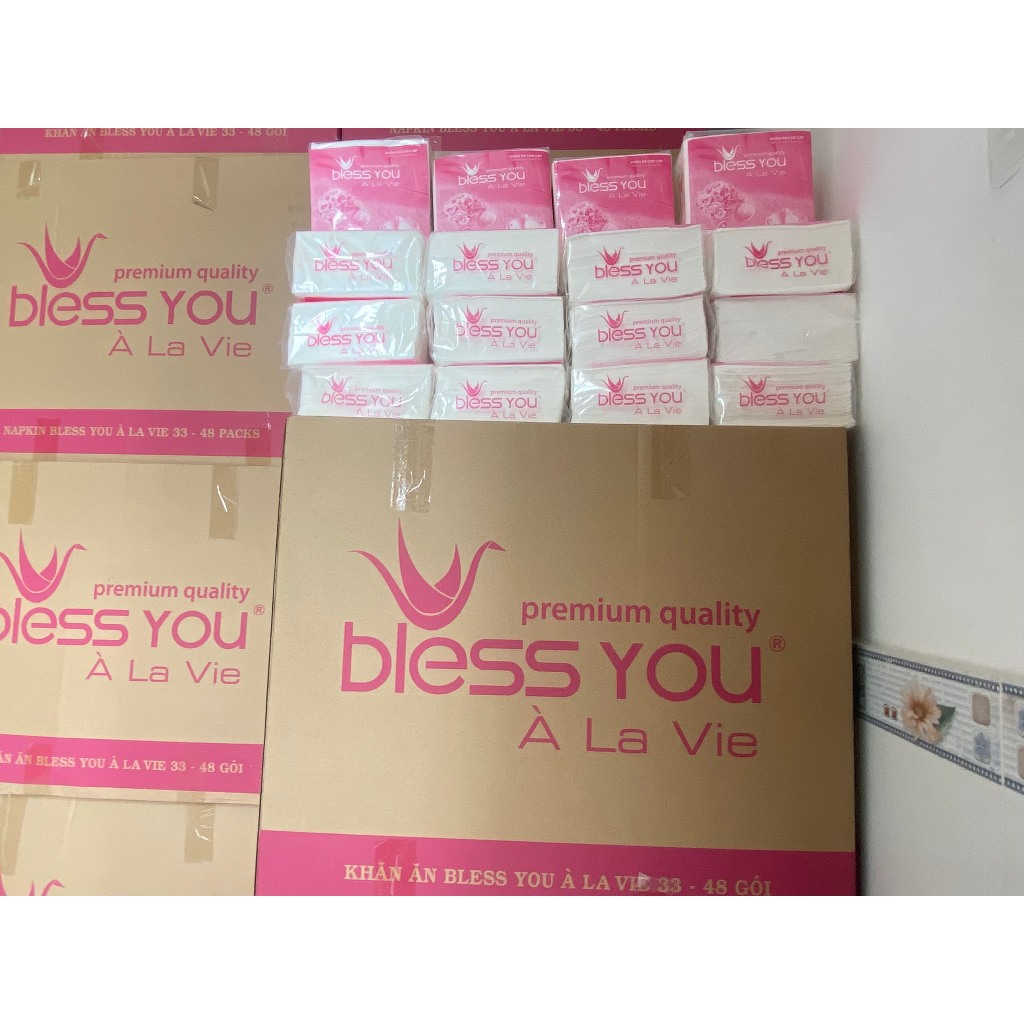 [Thùng 48 Bịch] Khăn giấy vuông Bless You ÀLaVie cao cấp 33x33, hàng chính hãng, gói 100 tờ
