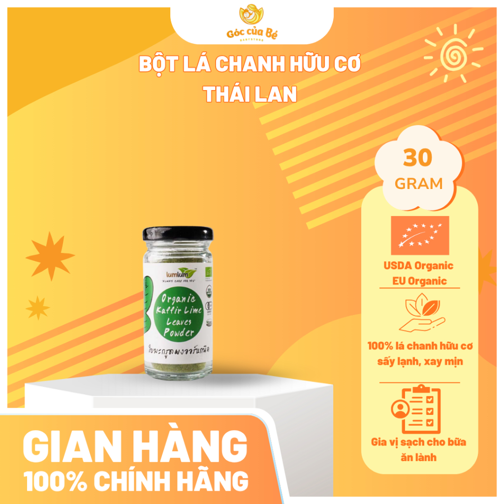 Bột Lá Chanh Hữu Cơ LumLum Organic Kaffir Lime Leaves Powder – Gia Vị Thiên Nhiên, Thơm Tự Nhiên, Ch