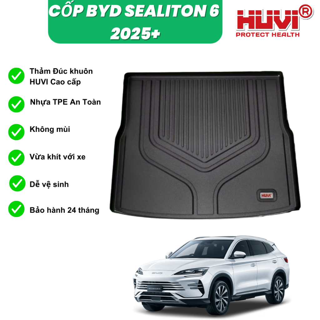 Thảm lót cốp HUVI 3D cho xe BYD Sealiton 6 2025+ Thảm đúc HUVI CAO CẤP KHÔNG MÙI - KHÔNG ẨM MỐC - DỄ