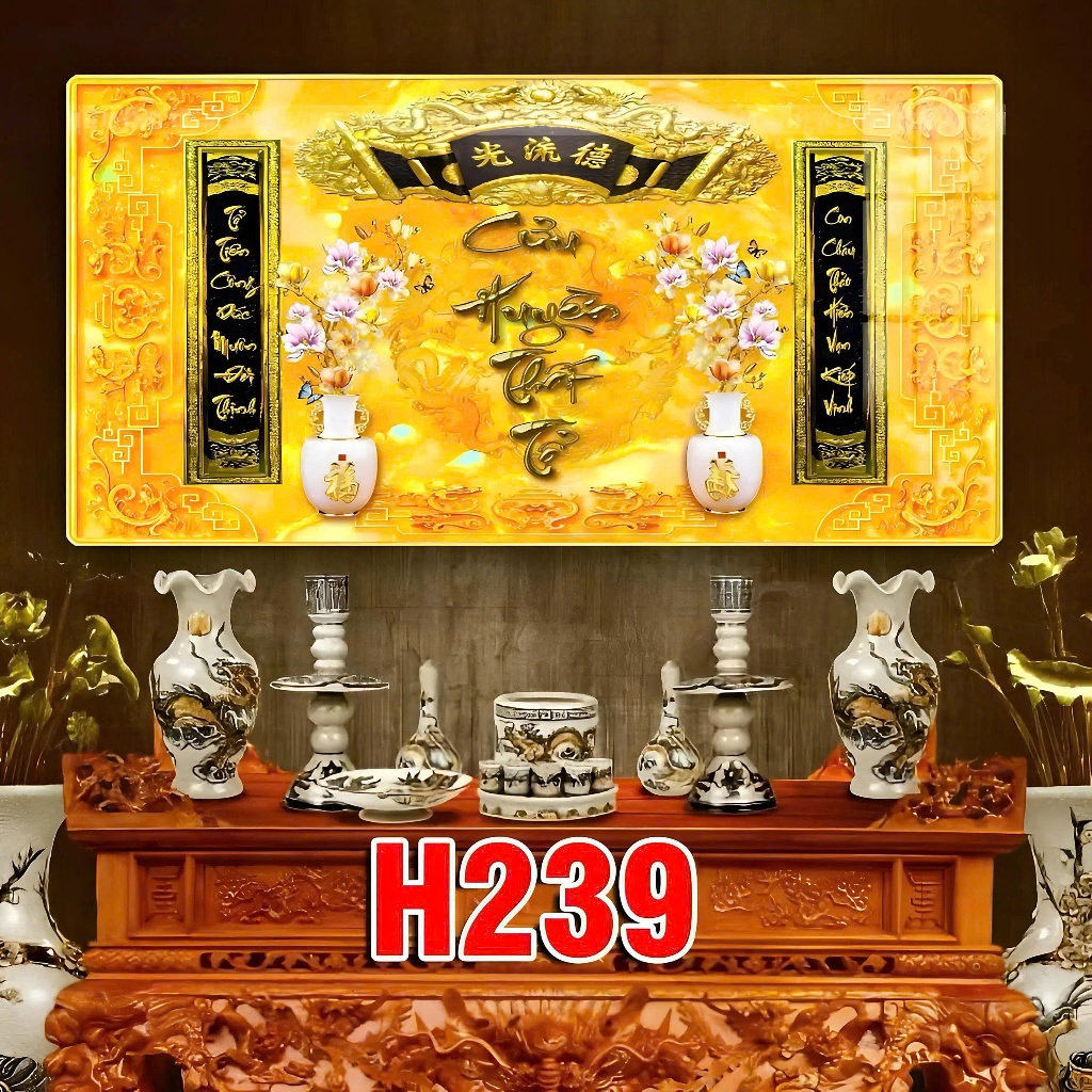 Tranh Treo Bàn Thờ Phong Thủy Phúc Lộc Thọ – Cửu Huyền Thất Tổ | Tranh Thờ Gia Tiên Sang Trọng, Thu 