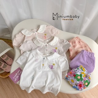  Set bộ cộc tay cổ sen bé gái 1-6 tuổi chất cotton mềm co giãn bé đi học đi chơi Miniumbaby SB2484 