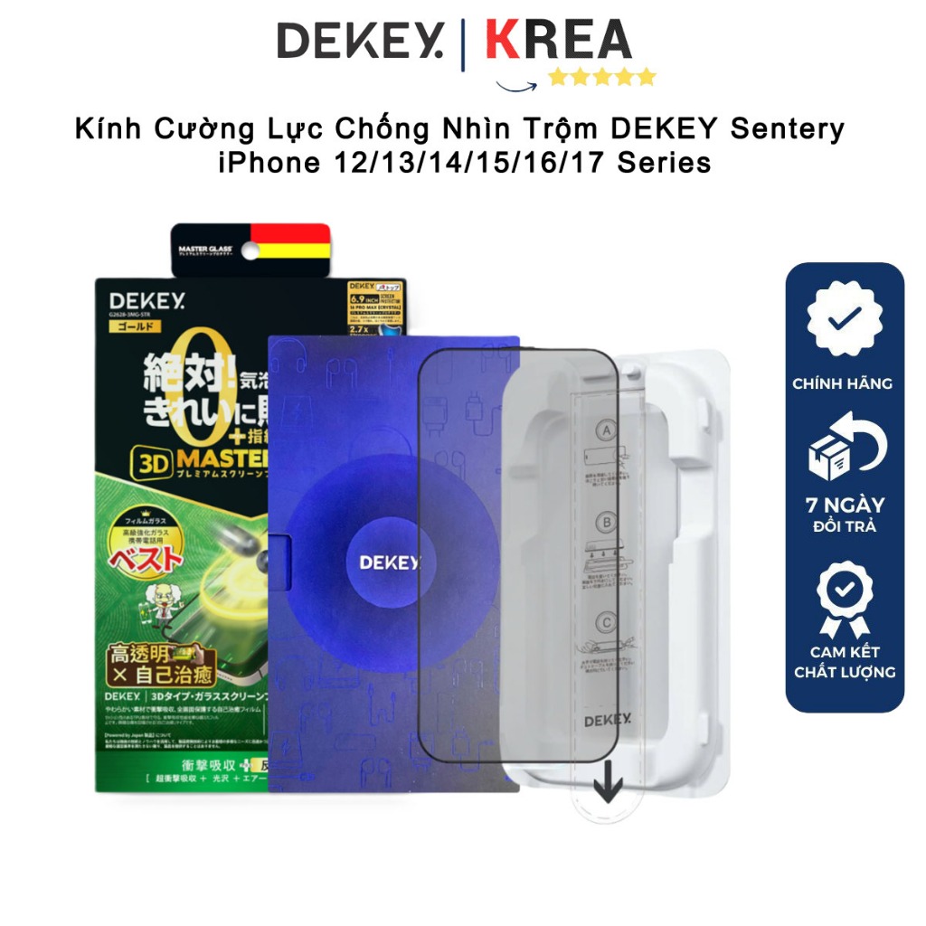 Kính Cường Lực Có Khung Tự Dán Chống Nhìn Trộm DEKEY Sentery iPhone 12/13/14/15/16/17 Series
