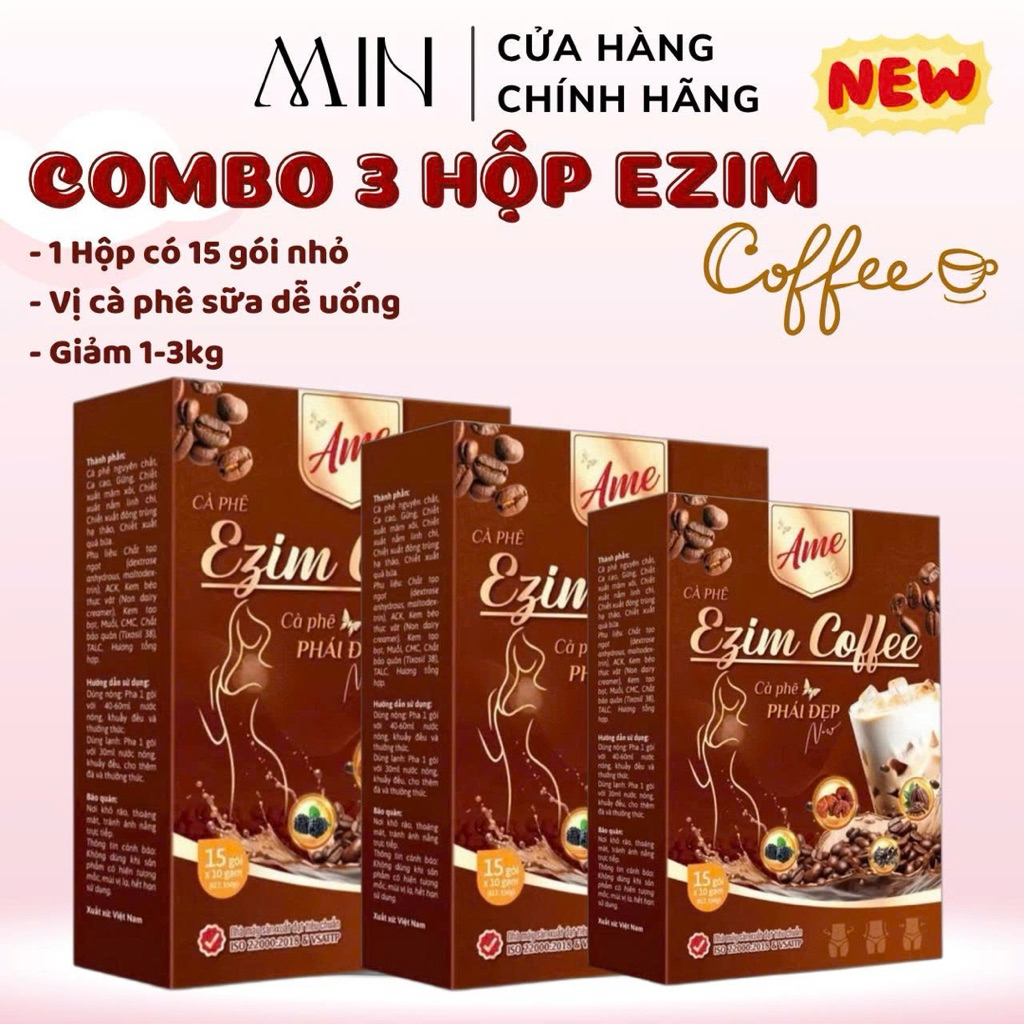 Combo 3 Hộp Cà Phê Sữa EZIM giảm cân - 1 HỘP 15 GÓI - giam can an toan hieu qua, giam mo bung, kèm q