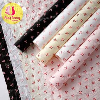 Tập 20 tờ Giấy nhăn họa tiết hoa nhí, nơ, giấy lót, mếch nến, giấy vò