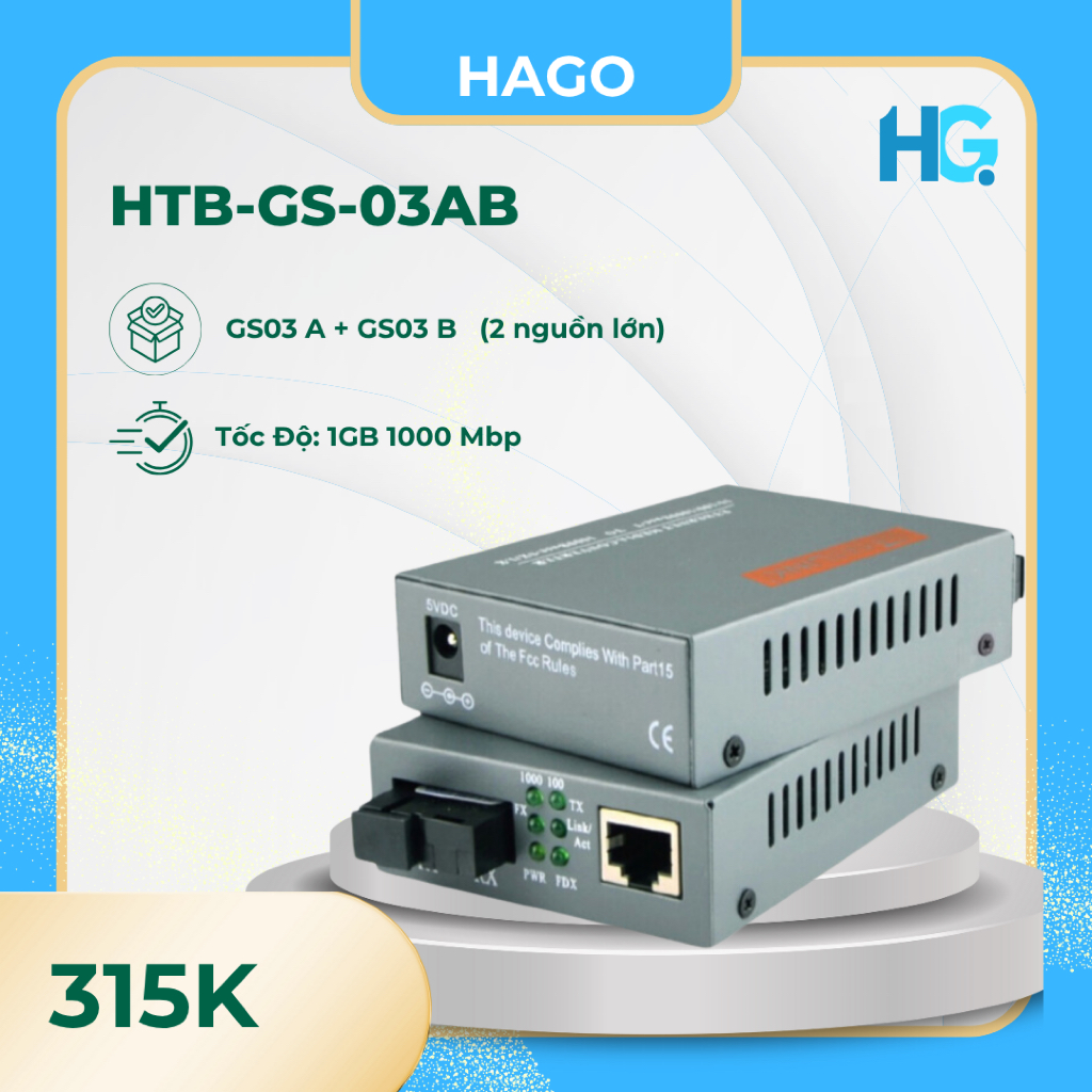 Bộ Chuyển Đổi Quang Điện Netlink HTB GS03 AB tốc độ cao Gigabit 1GB, 1 sợi GS3