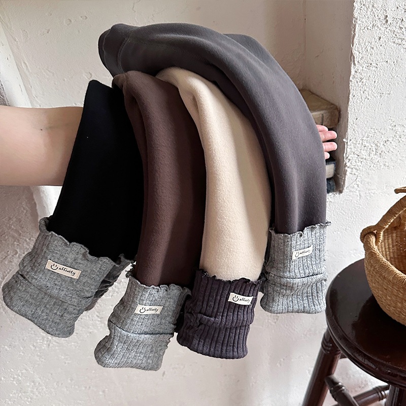 Quần legging lót lông ống phối màu giả tất cao cổ siêu ấm Quần tất lót nỉ bông cho bé gái