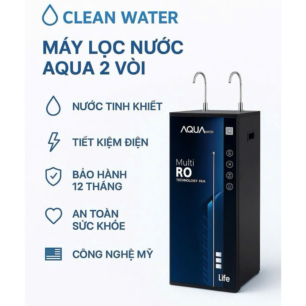 Máy Lọc Nước RO AQUA Có Vỏ Tủ 2 Vòi 4-11 Cấp Lọc (Nước uống và nấu ăn - không có chức năng làm nóng 