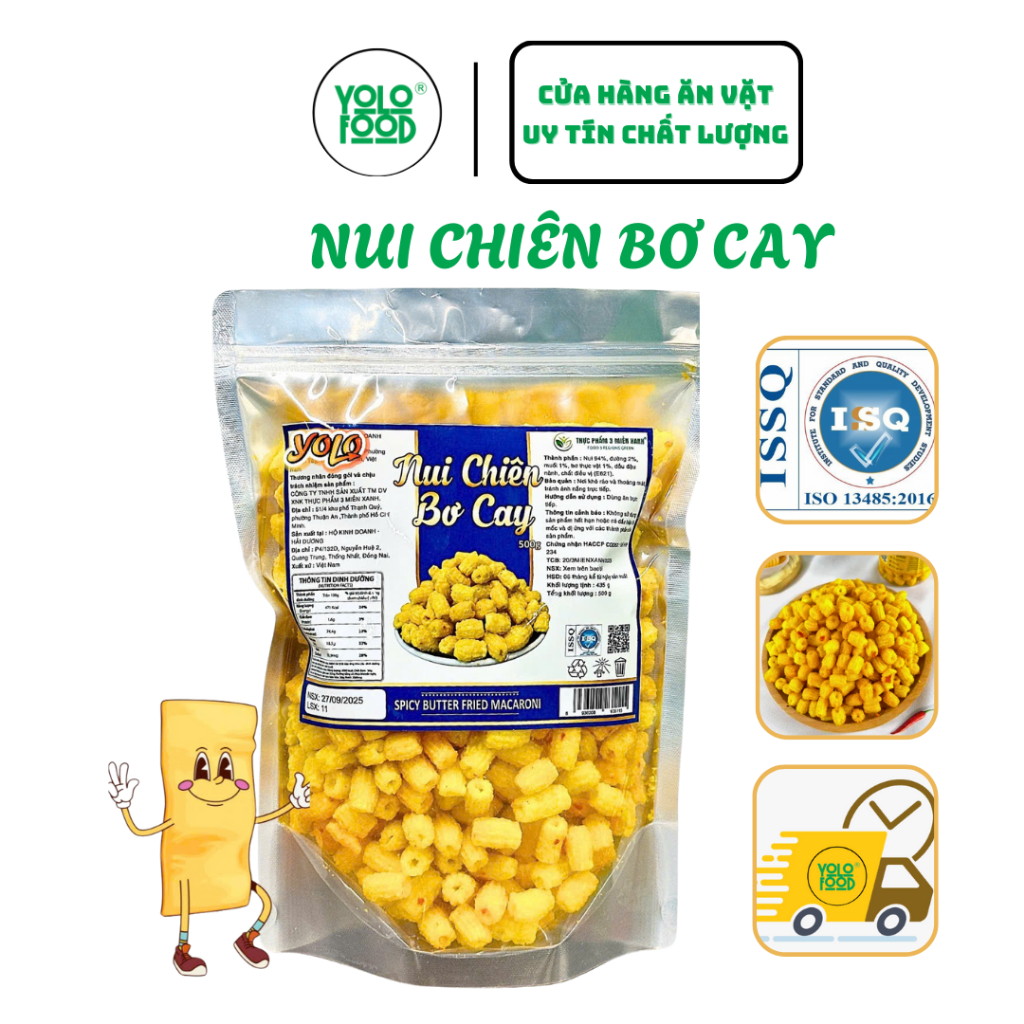 Nui Chiên Bơ Cay Vàng Giòn YOLOFOOD Túi 500G , Nui Sấy Giòn Túi Lớn giòn đậm vị ( Tổng TL 500G ) ATV