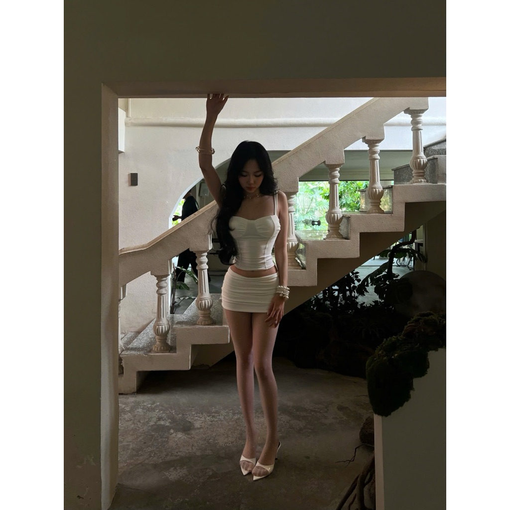 Set áo cúp ngực/ chân váy cạp trễ siêu ngắn tôn dáng tôn chân dễ phối đồ